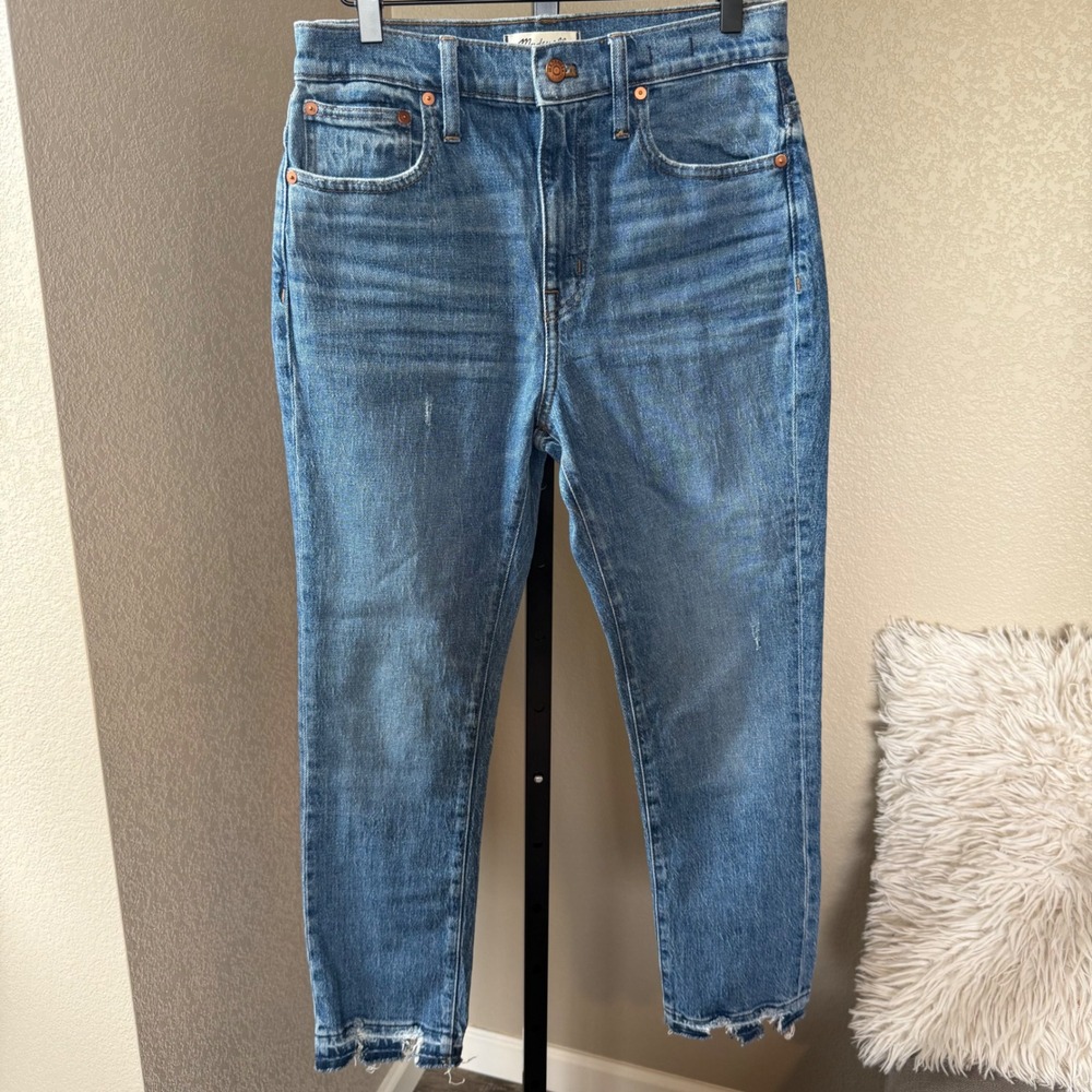 Madewell High Rise Slim Boyjean Crop‎ Fray Hem Denim Jeans Light Wash Size 26